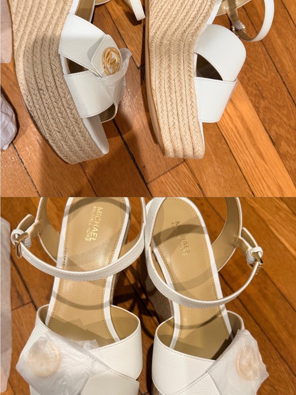 MICHAEL Michael Kors White Espadrille Platform Sandals with Logo Accent